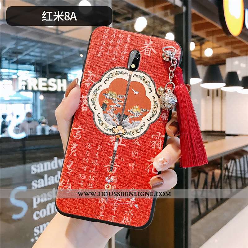 Coque Xiaomi Redmi 8a Ultra Tendance Protection Rouge Délavé En Daim Téléphone Portable À Franges Ro