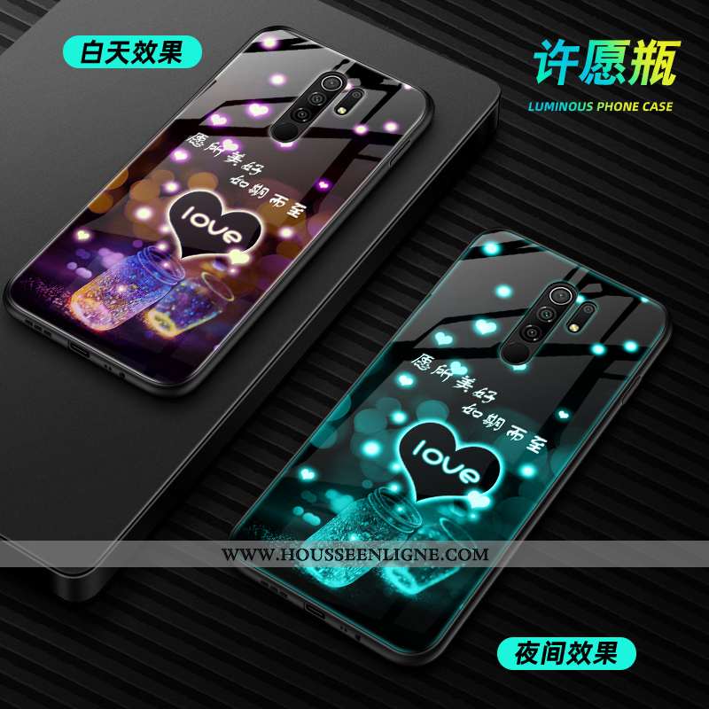 Coque Xiaomi Redmi 9 Mode Protection Verre Amoureux Simple Petit Noir