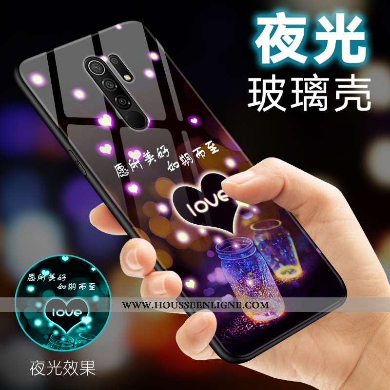 Coque Xiaomi Redmi 9 Mode Protection Verre Amoureux Simple Petit Noir