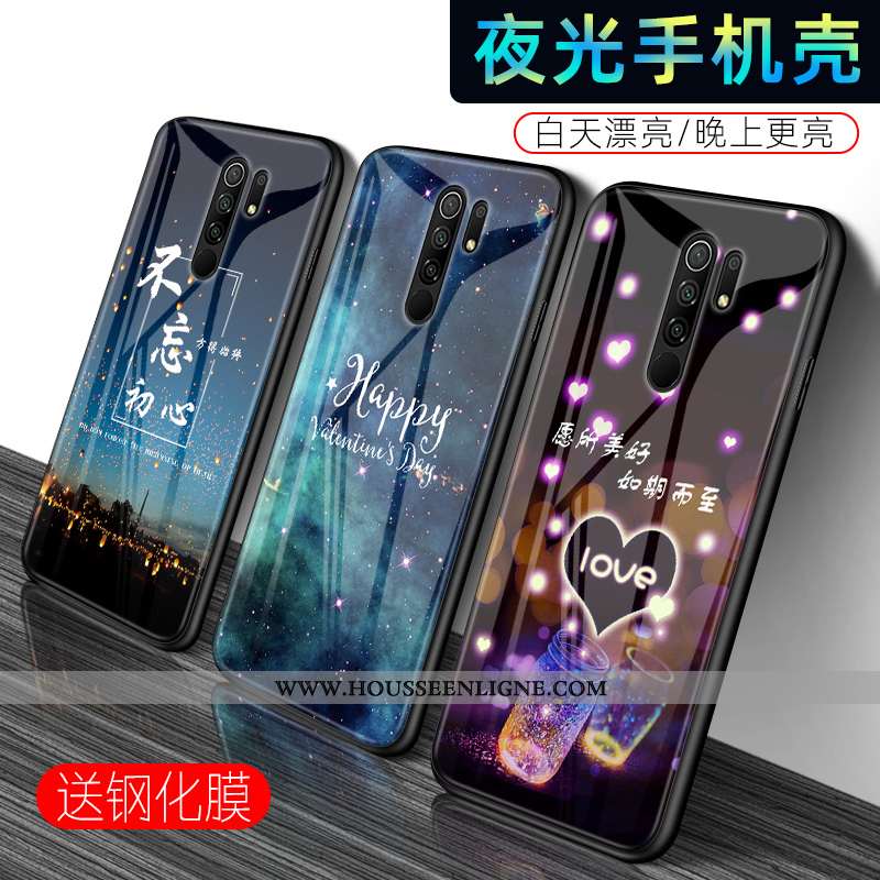 Coque Xiaomi Redmi 9 Mode Protection Verre Amoureux Simple Petit Noir