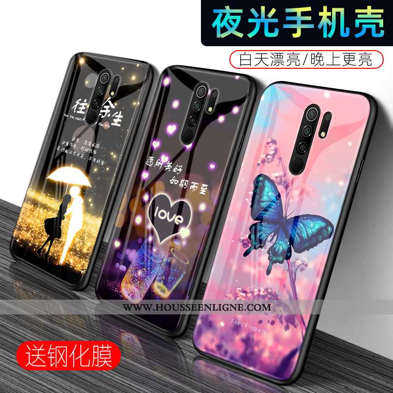 Coque Xiaomi Redmi 9 Mode Protection Verre Amoureux Simple Petit Noir