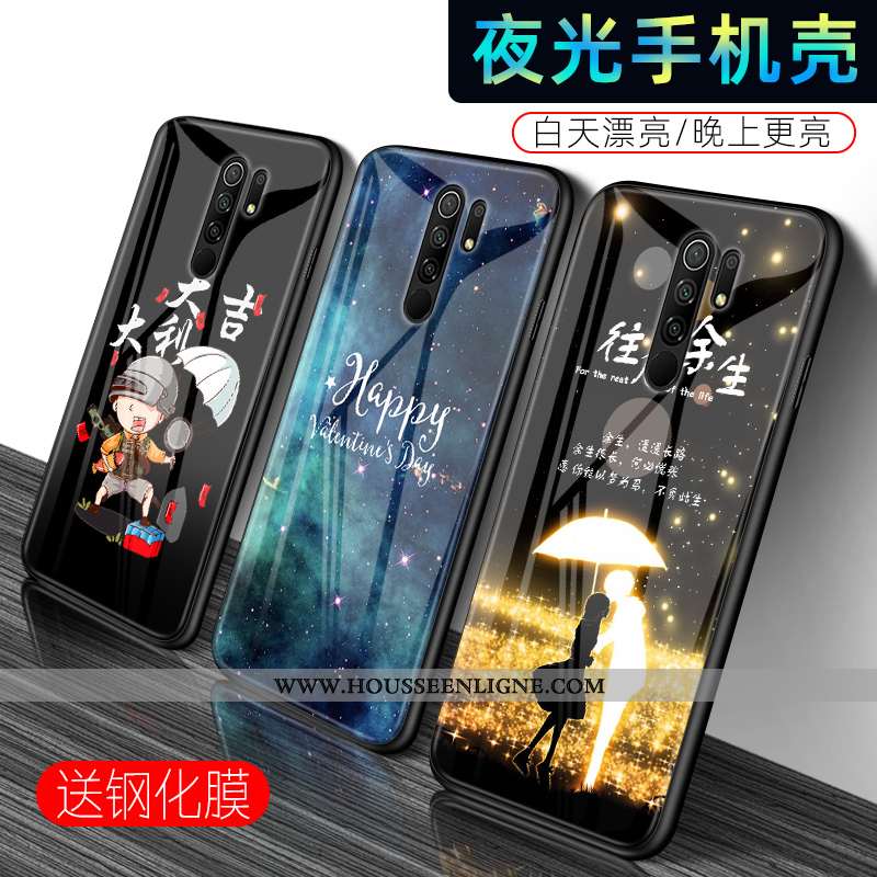 Coque Xiaomi Redmi 9 Mode Protection Verre Amoureux Simple Petit Noir