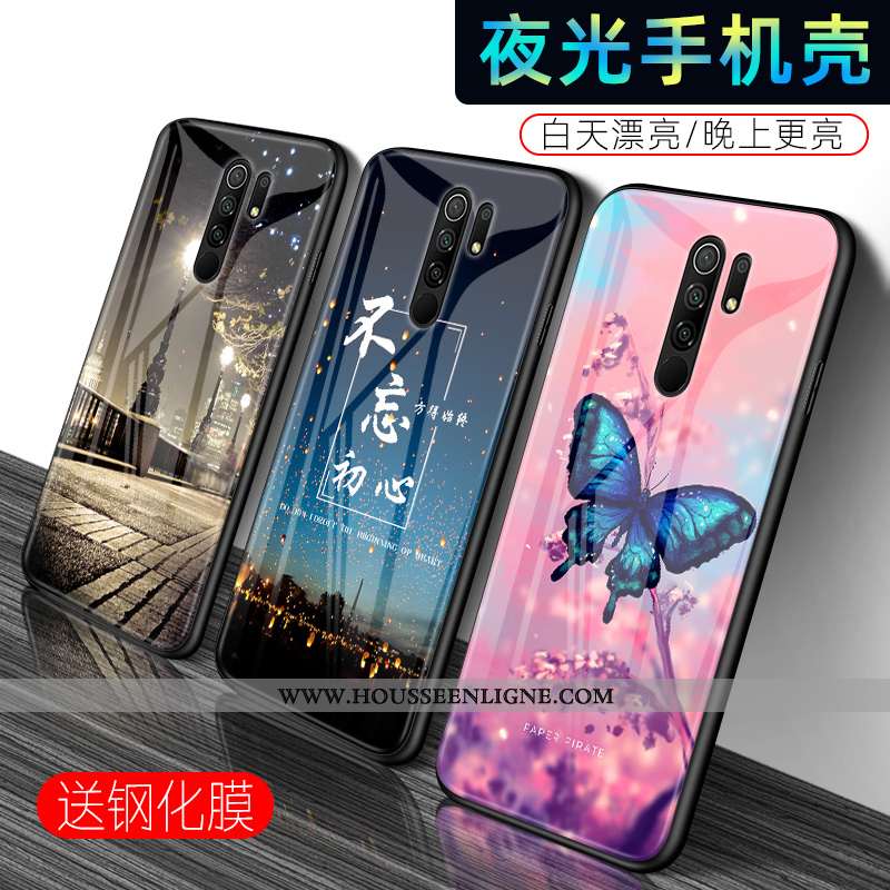Coque Xiaomi Redmi 9 Mode Protection Verre Amoureux Simple Petit Noir