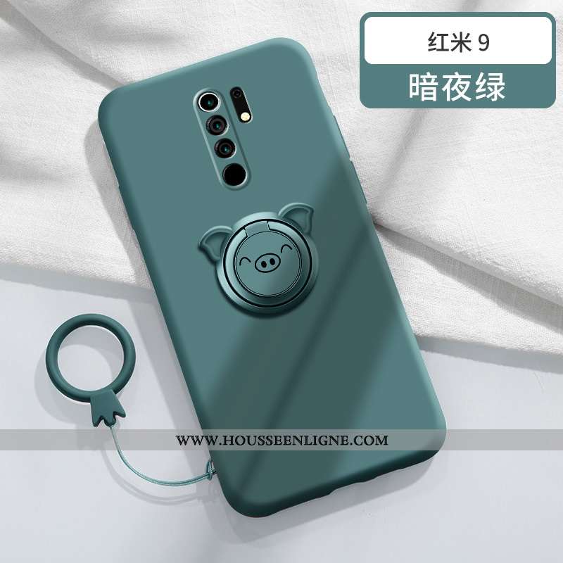 Coque Xiaomi Redmi 9 Tendance Légère Silicone Incassable Téléphone Portable Support Magnétisme Verte