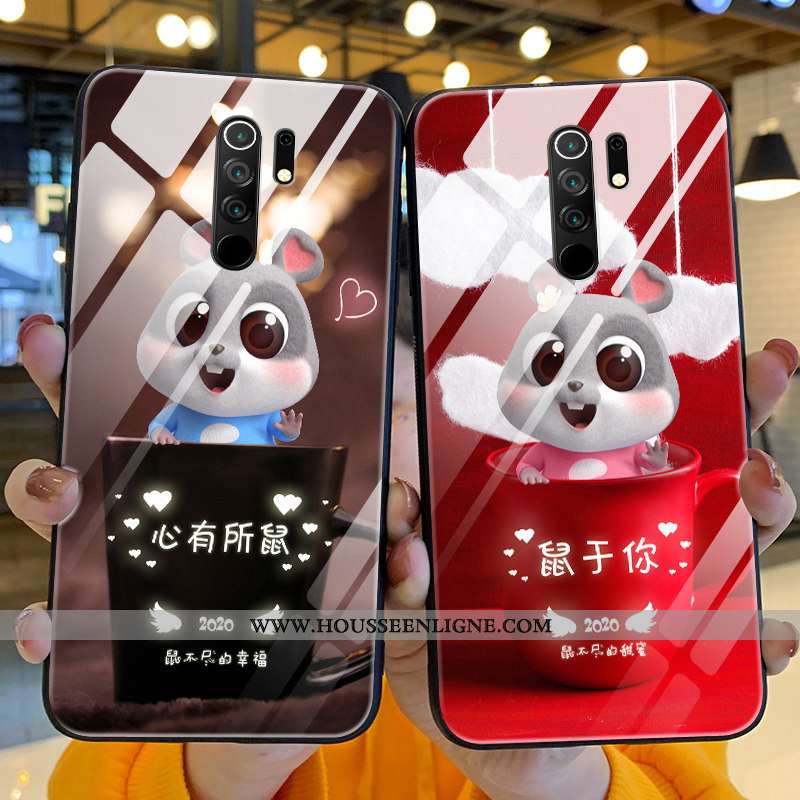 Coque Xiaomi Redmi 9 Verre Personnalité Silicone Créatif Net Rouge Incassable Protection
