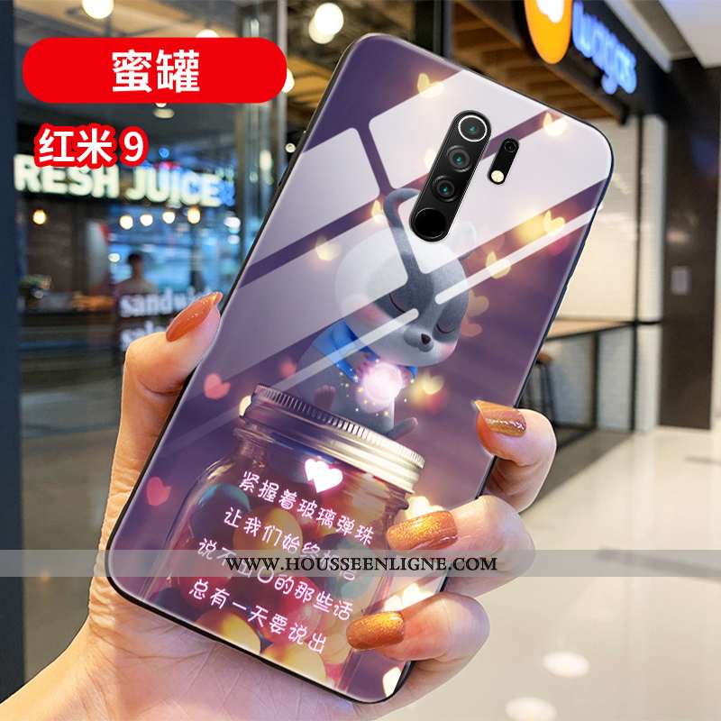 Coque Xiaomi Redmi 9 Verre Personnalité Silicone Créatif Net Rouge Incassable Protection