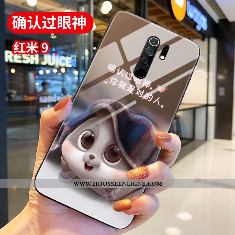 Coque Xiaomi Redmi 9 Verre Personnalité Silicone Créatif Net Rouge Incassable Protection