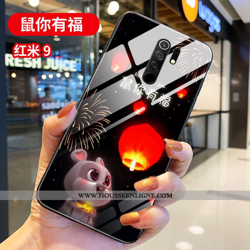 Coque Xiaomi Redmi 9 Verre Personnalité Silicone Créatif Net Rouge Incassable Protection