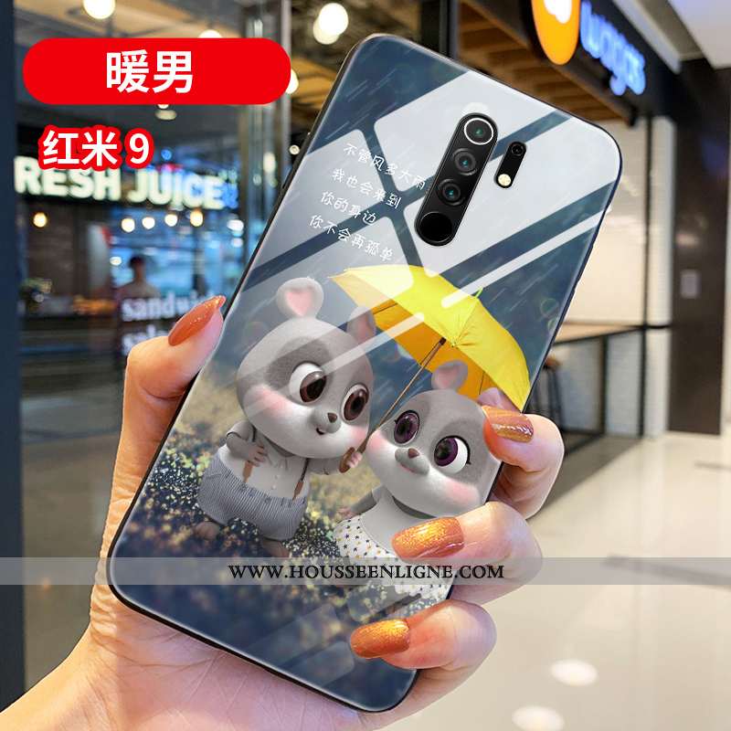 Coque Xiaomi Redmi 9 Verre Personnalité Silicone Créatif Net Rouge Incassable Protection