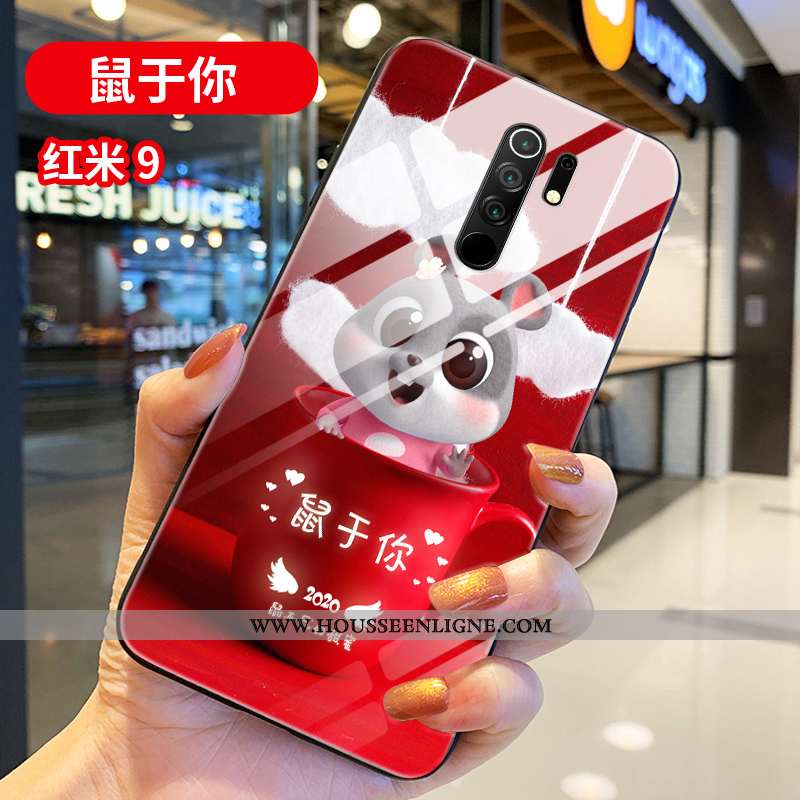 Coque Xiaomi Redmi 9 Verre Personnalité Silicone Créatif Net Rouge Incassable Protection