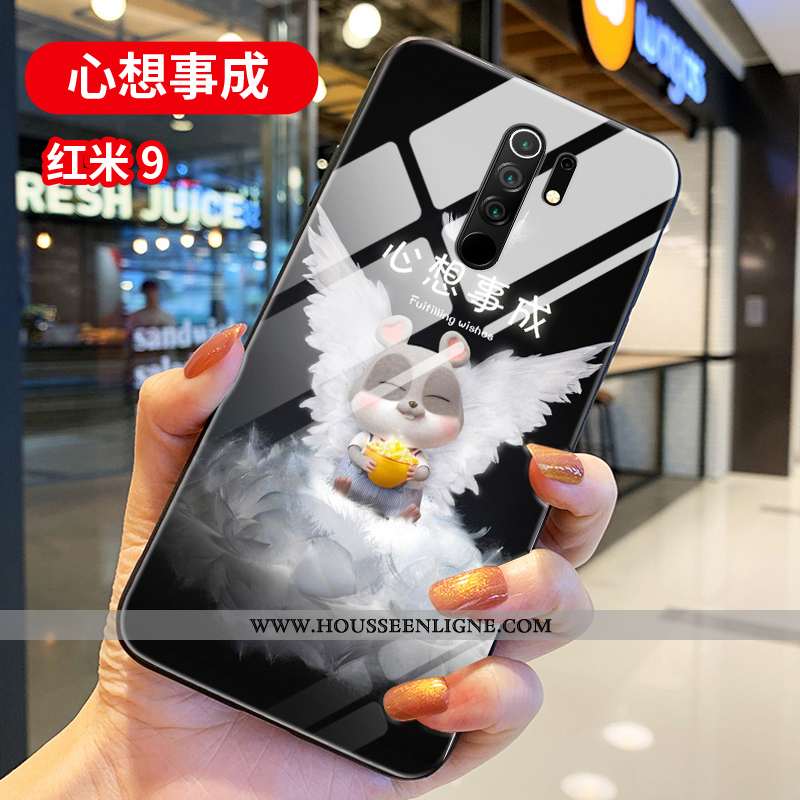 Coque Xiaomi Redmi 9 Verre Personnalité Silicone Créatif Net Rouge Incassable Protection