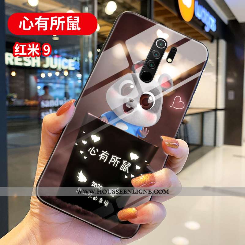 Coque Xiaomi Redmi 9 Verre Personnalité Silicone Créatif Net Rouge Incassable Protection