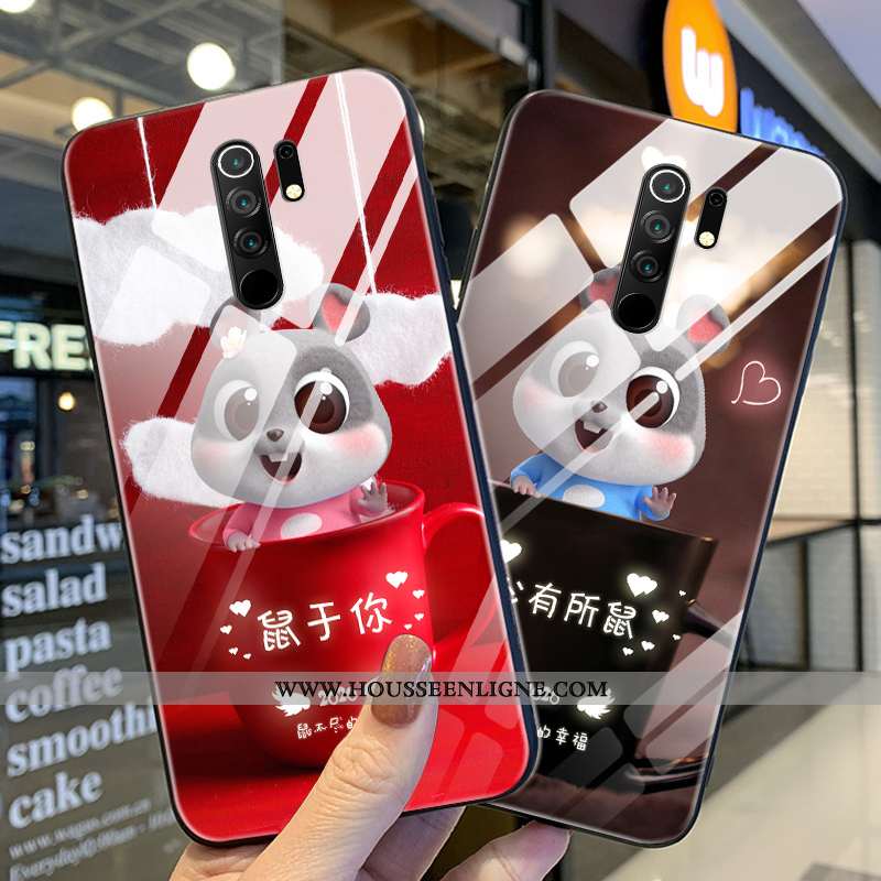 Coque Xiaomi Redmi 9 Verre Personnalité Silicone Créatif Net Rouge Incassable Protection