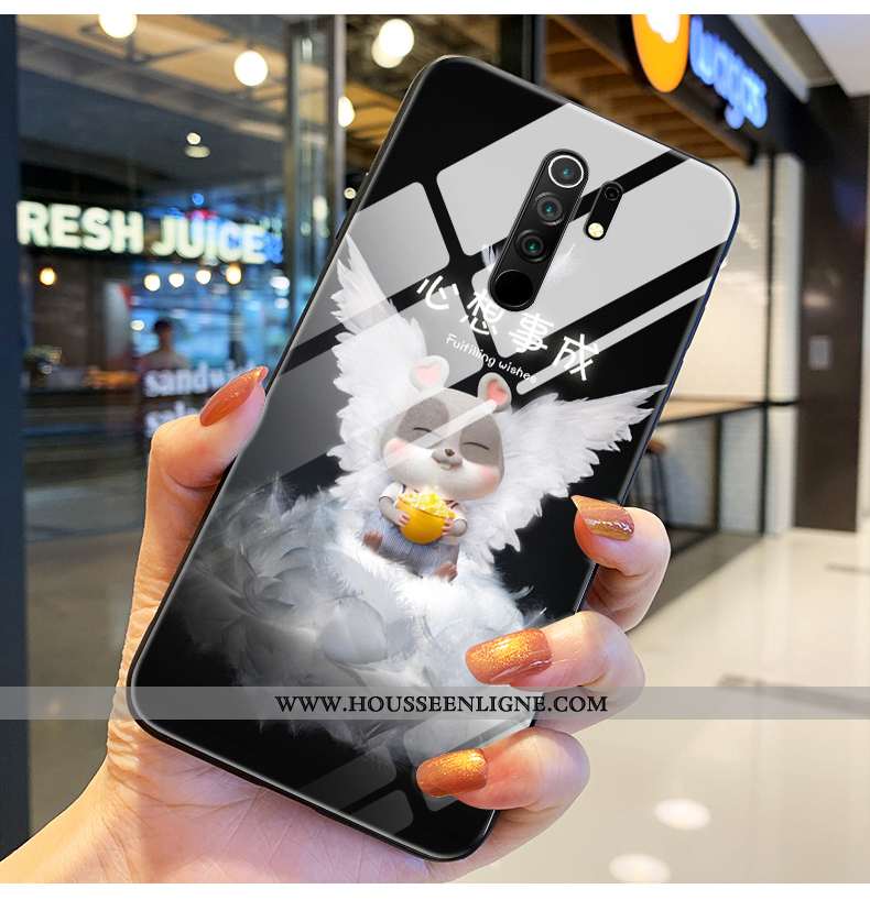 Coque Xiaomi Redmi 9 Verre Personnalité Silicone Créatif Net Rouge Incassable Protection