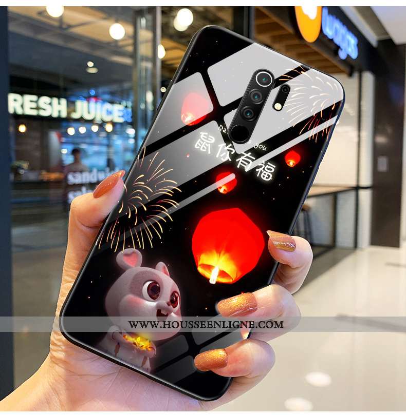Coque Xiaomi Redmi 9 Verre Personnalité Silicone Créatif Net Rouge Incassable Protection