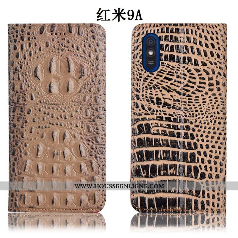 Coque Xiaomi Redmi 9a Cuir Véritable Protection Noir Étui Téléphone Portable Housse