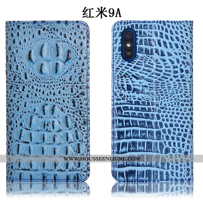 Coque Xiaomi Redmi 9a Cuir Véritable Protection Noir Étui Téléphone Portable Housse