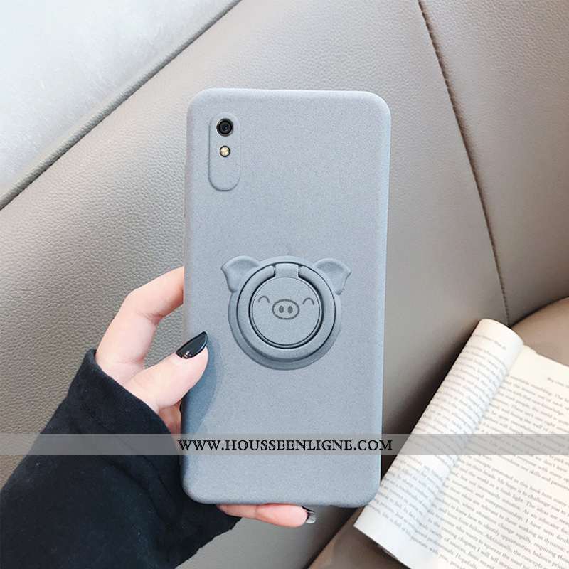 Coque Xiaomi Redmi 9a Délavé En Daim Personnalité Tendance Rouge Tout Compris Petit À Bord Gris