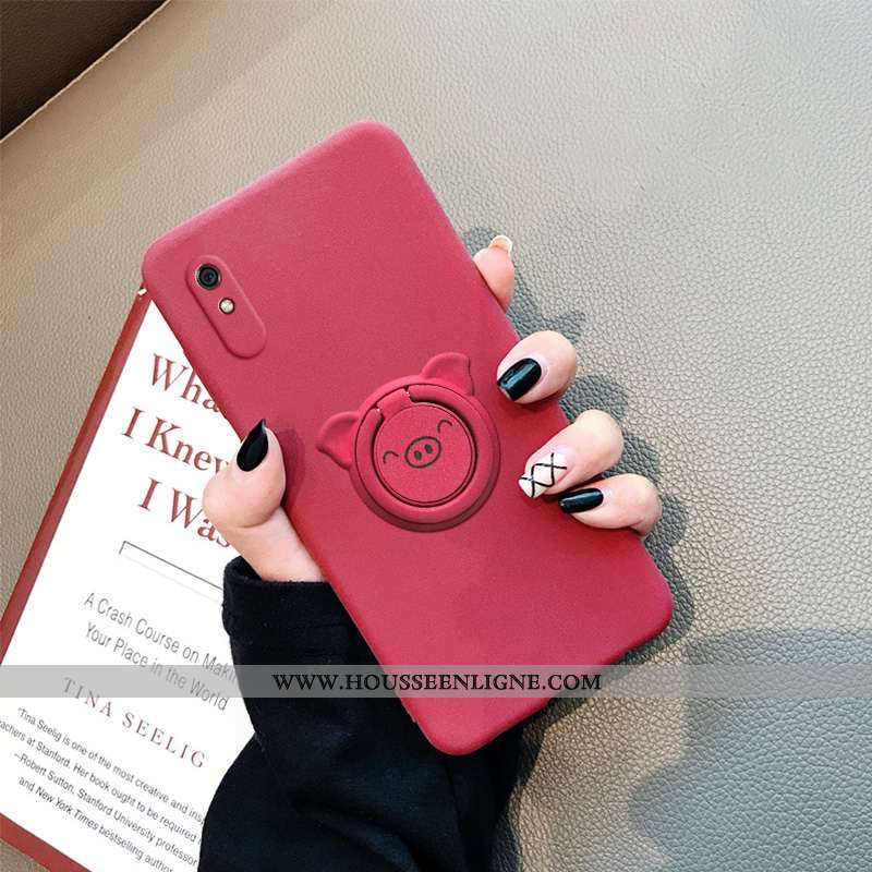 Coque Xiaomi Redmi 9a Délavé En Daim Personnalité Tendance Rouge Tout Compris Petit À Bord Gris