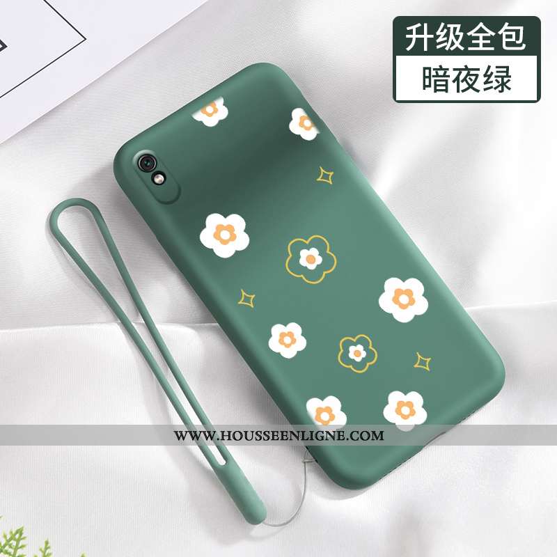 Coque Xiaomi Redmi 9a Fluide Doux Silicone Petit Tendance Délavé En Daim Tout Compris Verte