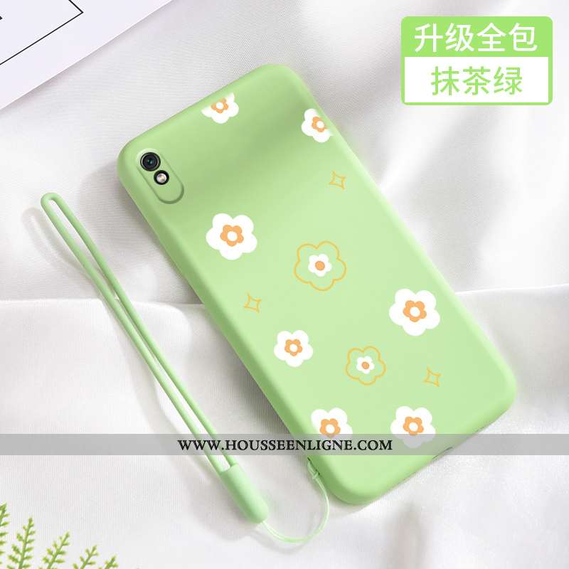 Coque Xiaomi Redmi 9a Fluide Doux Silicone Petit Tendance Délavé En Daim Tout Compris Verte