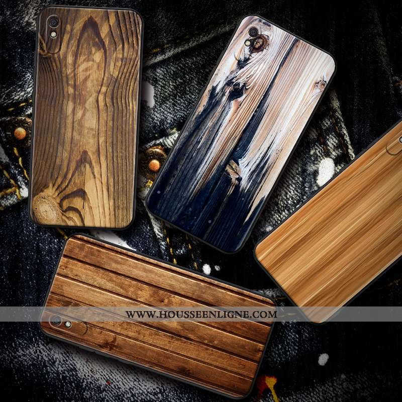 Coque Xiaomi Redmi 9a Personnalité En Bois Rouge Tout Compris Modèle Fleurie Silicone Marron