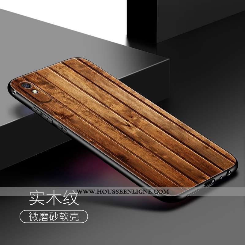 Coque Xiaomi Redmi 9a Personnalité En Bois Rouge Tout Compris Modèle Fleurie Silicone Marron
