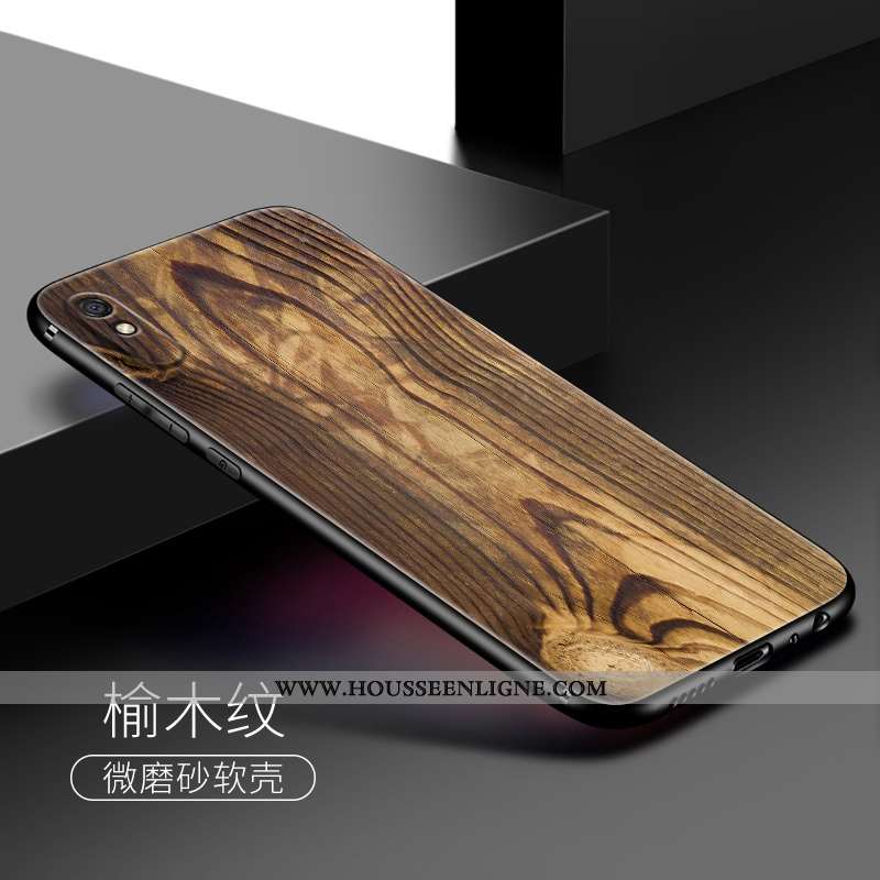 Coque Xiaomi Redmi 9a Personnalité En Bois Rouge Tout Compris Modèle Fleurie Silicone Marron