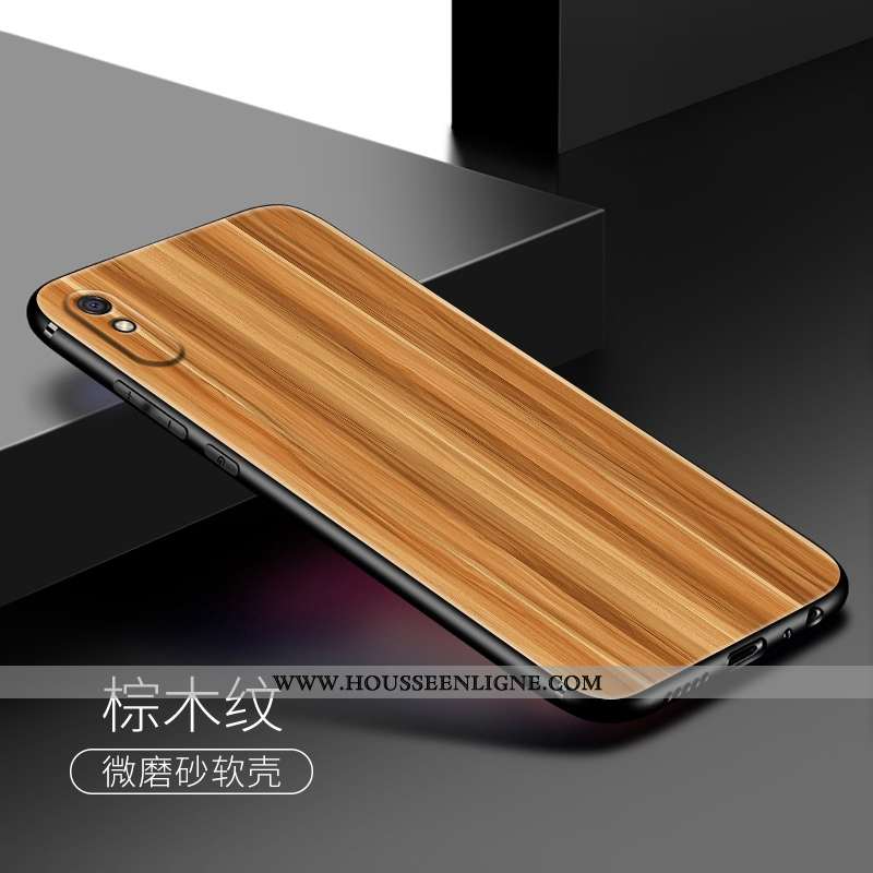 Coque Xiaomi Redmi 9a Personnalité En Bois Rouge Tout Compris Modèle Fleurie Silicone Marron
