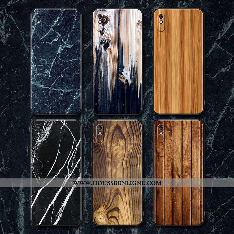 Coque Xiaomi Redmi 9a Personnalité En Bois Rouge Tout Compris Modèle Fleurie Silicone Marron
