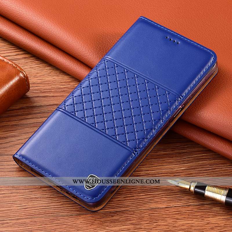 Coque Xiaomi Redmi 9a Protection Cuir Véritable Étui Petit Housse Incassable Téléphone Portable Bleu