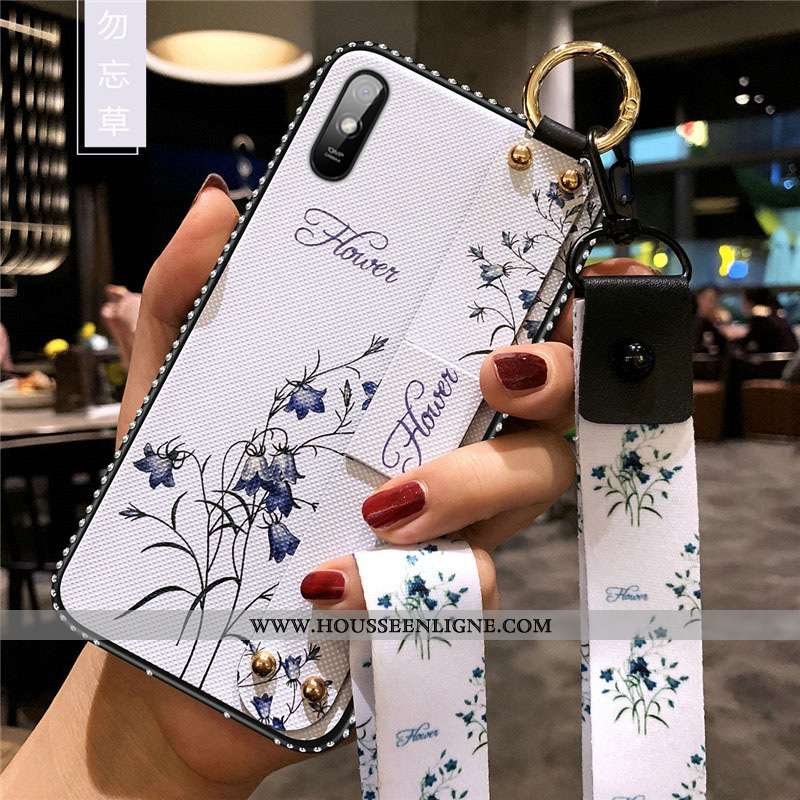 Coque Xiaomi Redmi 9a Protection Délavé En Daim Blanc Charmant Rouge Fleurs Fluide Doux Blanche