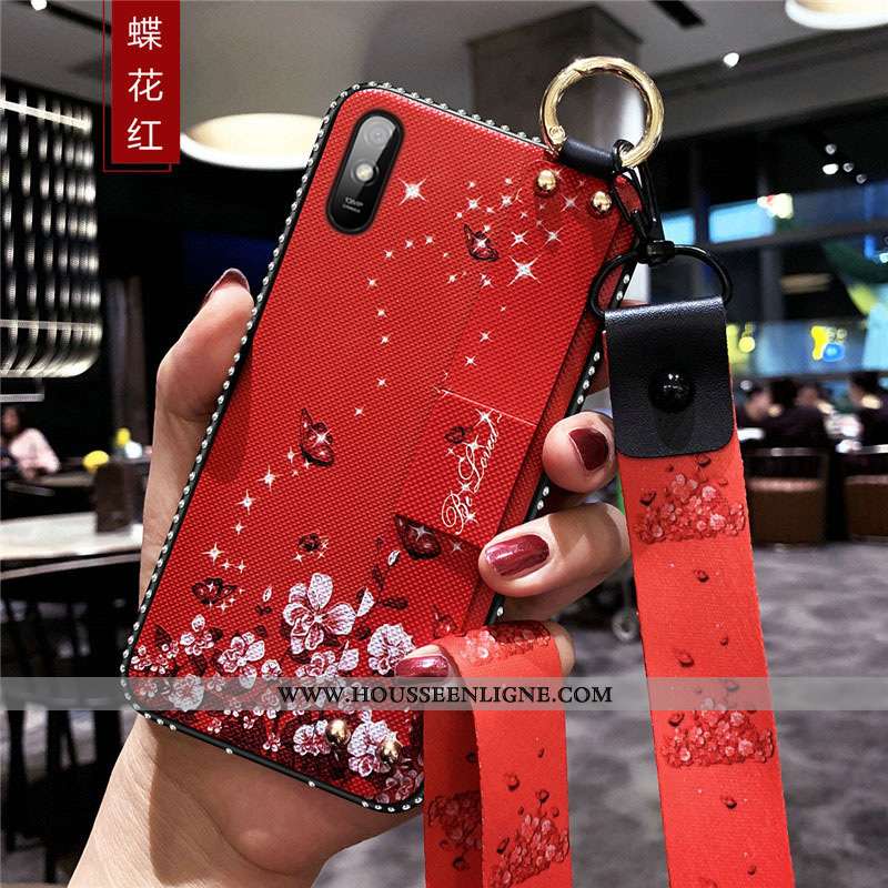 Coque Xiaomi Redmi 9a Protection Délavé En Daim Blanc Charmant Rouge Fleurs Fluide Doux Blanche