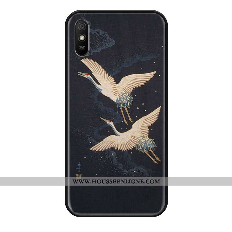 Coque Xiaomi Redmi 9a Protection Vintage Style Chinois Incassable Noir Petit Peinture