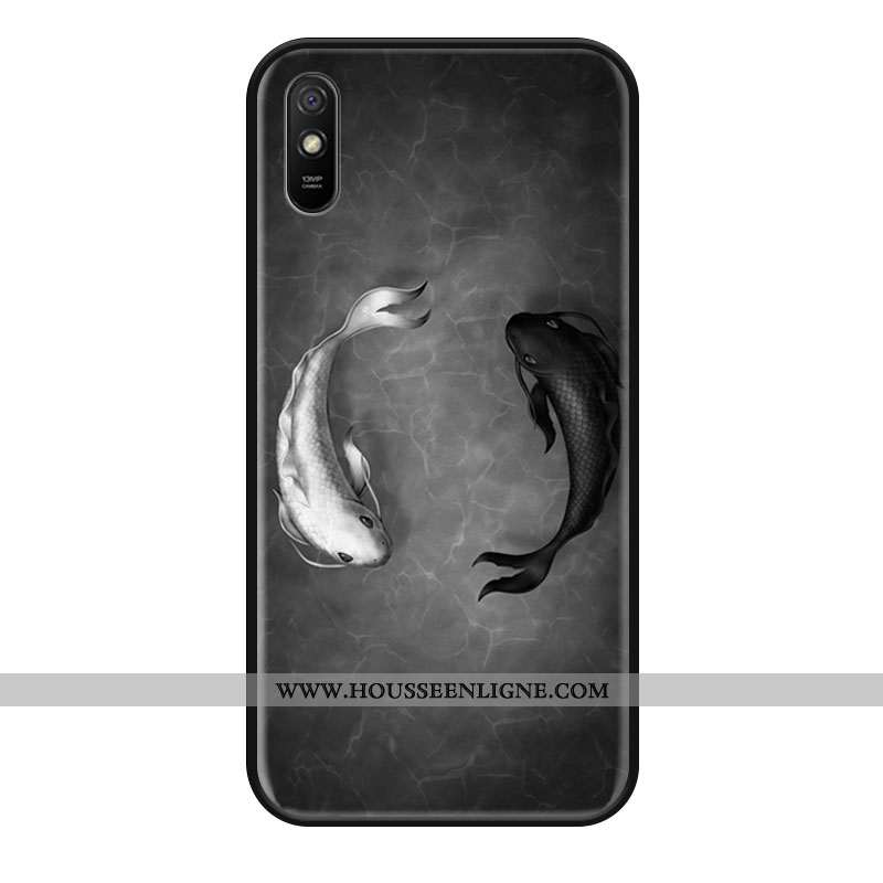 Coque Xiaomi Redmi 9a Protection Vintage Style Chinois Incassable Noir Petit Peinture