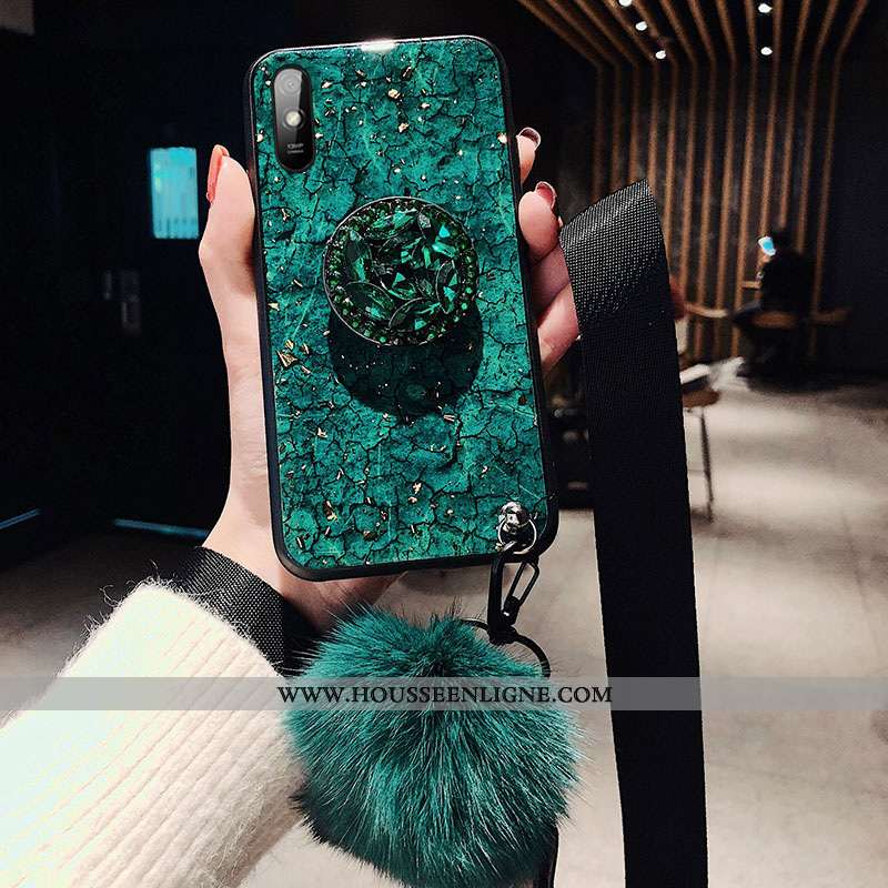 Coque Xiaomi Redmi 9a Tendance Fluide Doux Protection Étui Ornements Suspendus Petit Rouge Verte