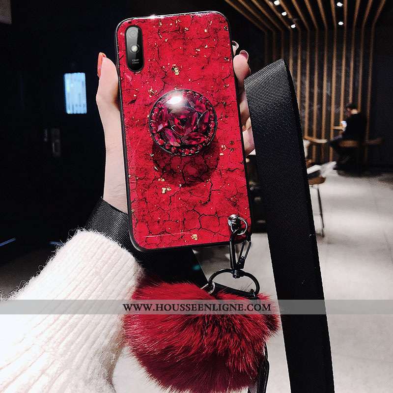 Coque Xiaomi Redmi 9a Tendance Fluide Doux Protection Étui Ornements Suspendus Petit Rouge Verte