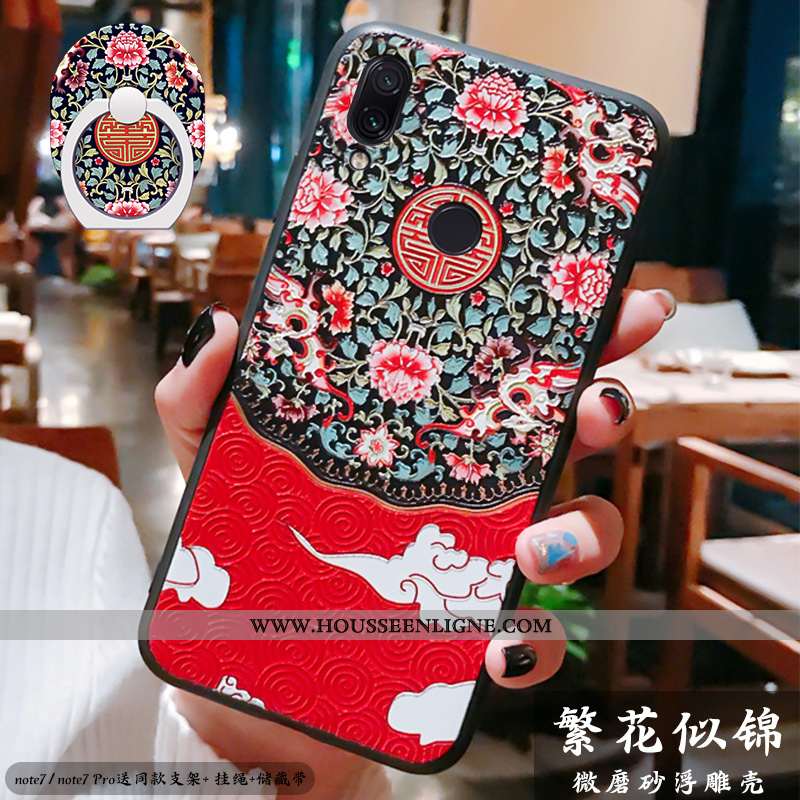 Coque Xiaomi Redmi Note 7 Légère Fluide Doux Silicone Tout Compris Support Style Chinois Rouge