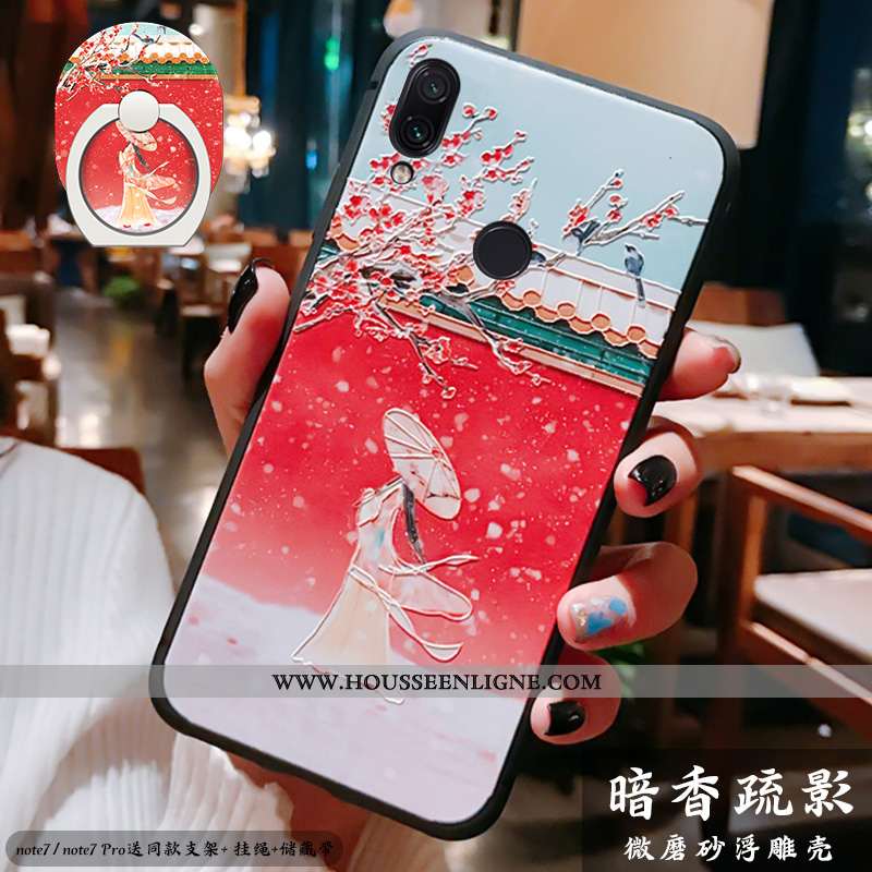 Coque Xiaomi Redmi Note 7 Légère Fluide Doux Silicone Tout Compris Support Style Chinois Rouge