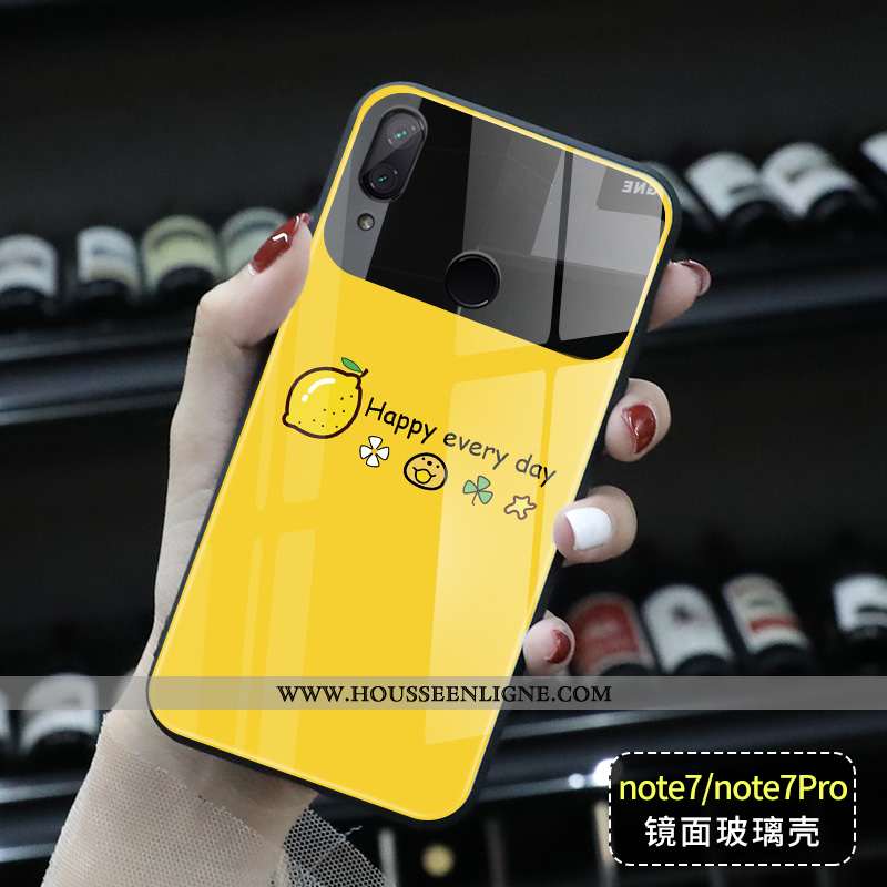 Coque Xiaomi Redmi Note 7 Mode Verre Rouge Personnalité Petit Citron Miroir Jaune