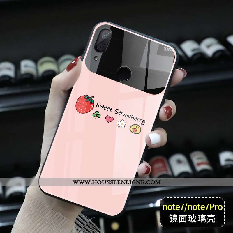Coque Xiaomi Redmi Note 7 Mode Verre Rouge Personnalité Petit Citron Miroir Jaune