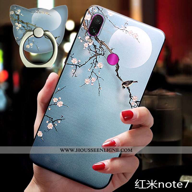 Coque Xiaomi Redmi Note 7 Ornements Suspendus Fluide Doux Bleu Téléphone Portable Silicone Petit Ann