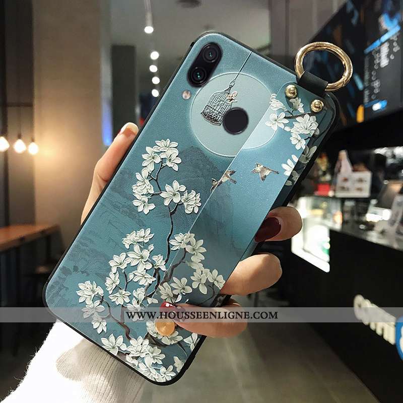 Coque Xiaomi Redmi Note 7 Protection Silicone Style Chinois Fleur Étui Rouge Bleu