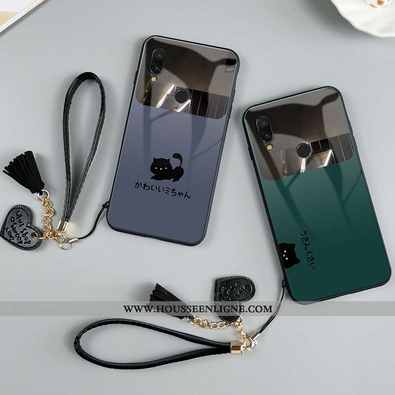 Coque Xiaomi Redmi Note 7 Protection Verre Étui Net Rouge Tendance Personnalité Verte