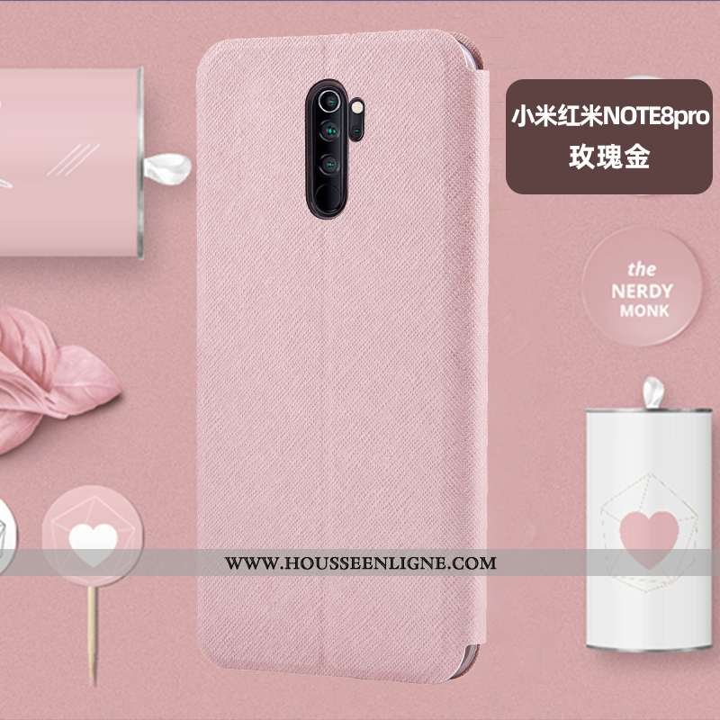 Coque Xiaomi Redmi Note 8 Pro Cuir Silicone Téléphone Portable Rose Rouge Incassable