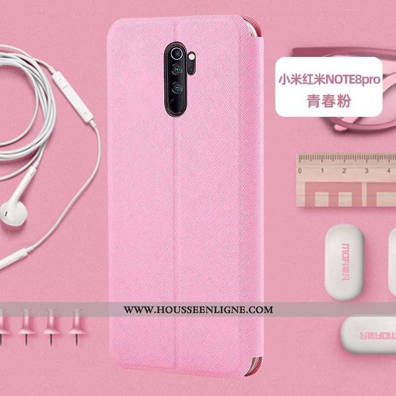 Coque Xiaomi Redmi Note 8 Pro Cuir Silicone Téléphone Portable Rose Rouge Incassable