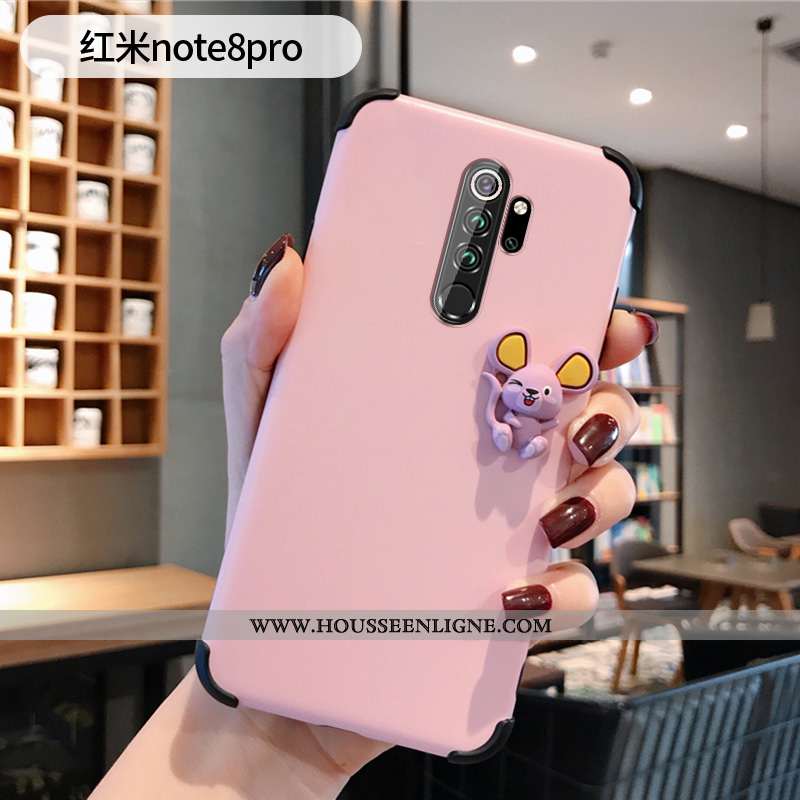 Coque Xiaomi Redmi Note 8 Pro Délavé En Daim Dessin Animé Petit Étui Net Rouge Silicone Légère Bleu
