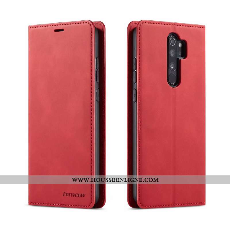 Coque Xiaomi Redmi Note 8 Pro Portefeuille Cuir Fluide Doux Rouge Housse Tout Compris