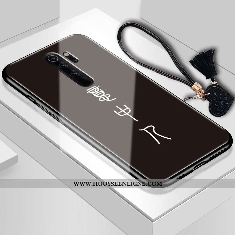 Coque Xiaomi Redmi Note 8 Pro Verre Fluide Doux Miroir Amour Rouge Téléphone Portable Noir