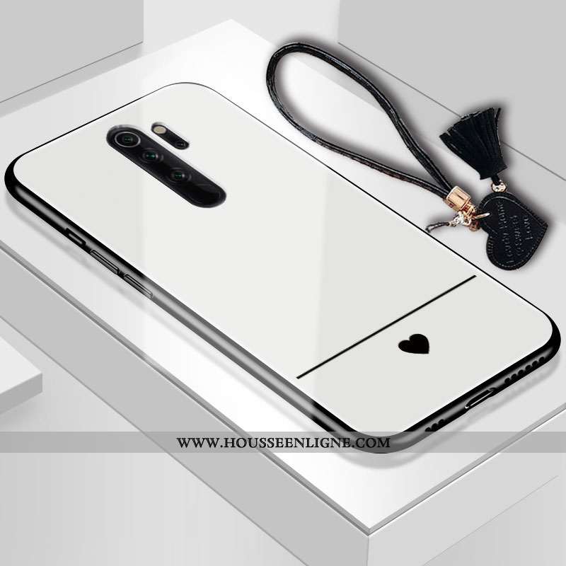 Coque Xiaomi Redmi Note 8 Pro Verre Fluide Doux Miroir Amour Rouge Téléphone Portable Noir